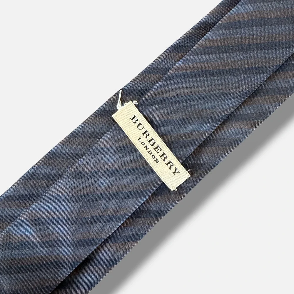 Burberry London Tie Mens Blue Charcoal Striped Silk Prorsum Knight England